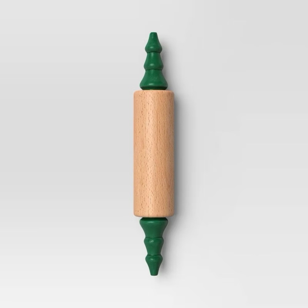 11" Christmas Handled Rolling Pin Green nwt
